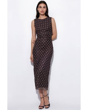 Punkte-Midi-Tüllkleid mit Rundhalsausschnitt