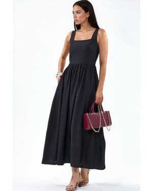 Kombinierbares Midi-Kleid mit quadratischem Kragen