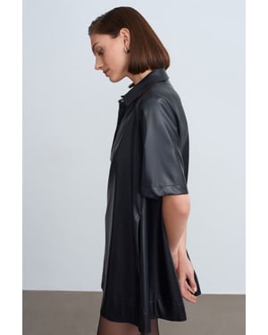 Lässiges Fake-Leder Minihemdkleid