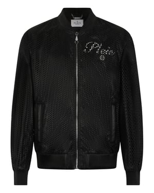 Perforated Leather Nylon Bomber