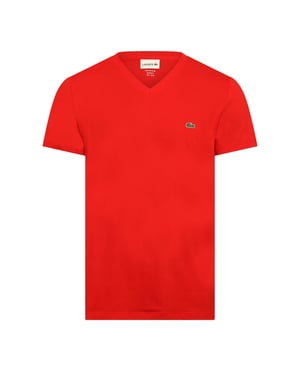 Lacoste - "Pima" T-Shirt für Herren, V-Ausschnitt, Leicht (Rot)
