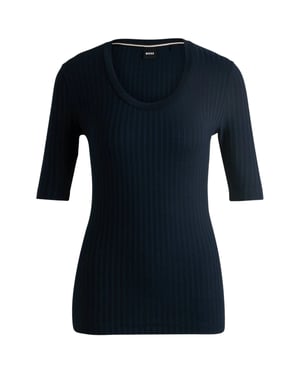 Boss - "Effilie" T-Shirt für Damen, gerippt (Dunkelblau)