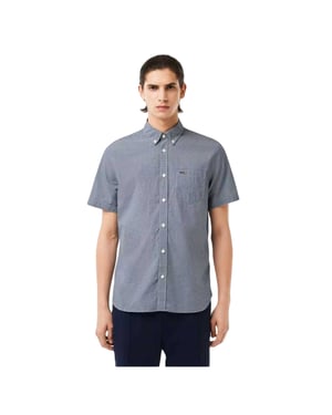 Lacoste - Hemd für Herren, Regulär, kurzärmlig (Weiß/Dunkles Marineblau)