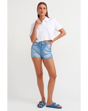Hochtaillierte Baumwoll-Jeans-Mom-Shorts