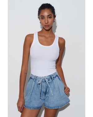 Hochtaillende weite Baumwoll-Denim-Shorts