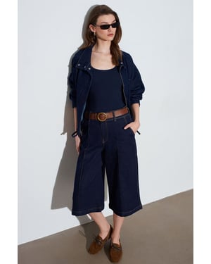 Dilvin Hochtaillierte, weite Denim-Shorts - Dunkelblau