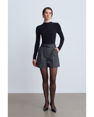 Dilvin Hochtaillierte, bundelastische, weitgeschnittene Tailor-Shorts - Dunkelgrau