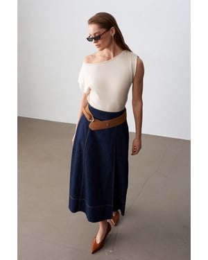 Hochgeschnittener A-Linien-Jeans-Maxi-Rock mit Gürtel