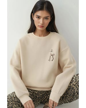 Komfort Sweatshirt mit Tiermotiv, bestickt, mit erhöhtem Rundhalsausschnitt