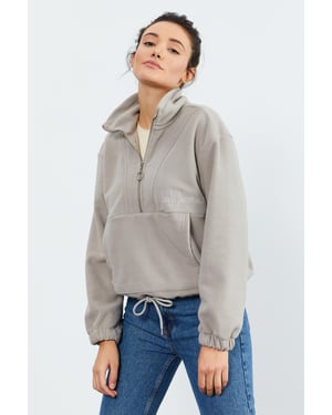 Übergroßer Half-Zip Plüsch Hoodie