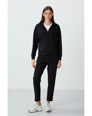 Damen Kapuzen-Zip-Sweatshirt- und Hosen-Set