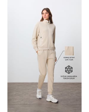 Oversized Sweatshirt mit Reißverschlusskragen und Hose Set