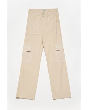 Hochtaillierte Baumwoll-Popeline Gerade-Pants