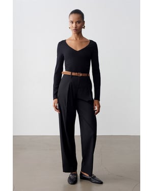 Belted Straight-Leg-Crepeshosen