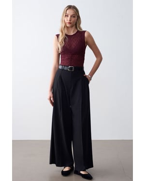 Damen High-Waist Weitbein-Crepe-Hosen