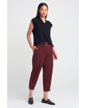 Damen Capri-Hosen mit Gürtel und geradem Bein