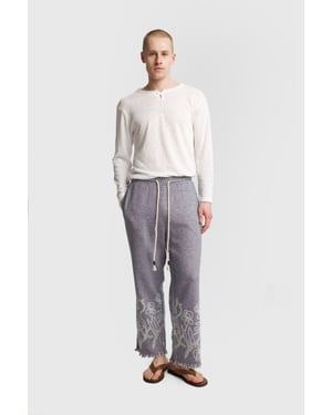 Herren Baumwollbestickte Strickhose mit weitem Bein