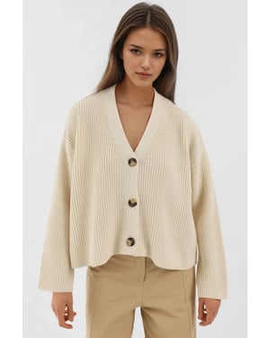 V-Ausschnitt Geknöpfter Oversized Cardigan