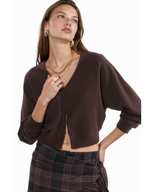 V-Ausschnitt Rippenstrick Cropped Cardigan