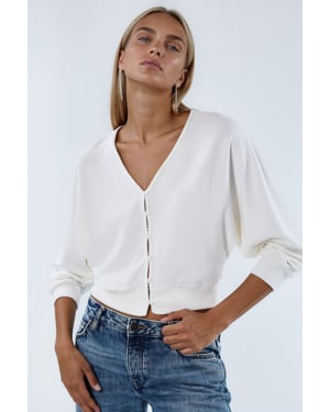 V-Ausschnitt Rippenstrick Cropped Cardigan