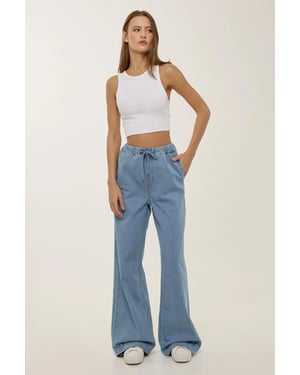 Schnürbare High-Waist Weite Bein Jeans