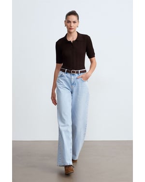 Hoch Taillenweite Bein Baumwoll-Denim-Jeans