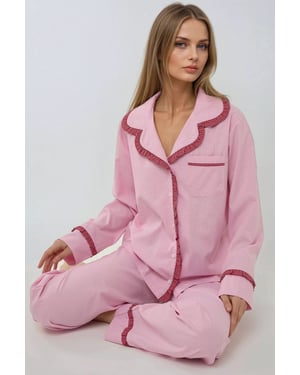 Kariertes Baumwoll-Pyjama-Set mit Hemdkragen