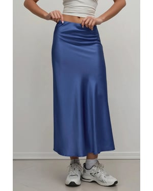 Hiccup Hochgeschnittener Satin-Midi-Rock - Dunkelblau