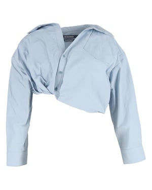 Jacquemus Mejean Cropped Poplinhemd aus hellblauer Baumwolle
