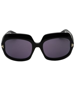 Tom Ford Glänzende Schwarze Übergroße Sonnenbrille In Rauchgrau