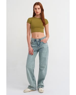 Jeans aus Baumwoll-Denim mit geradem Bein und mittlerer Taille