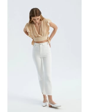 Blumiges V-Ausschnitt Crop Top mit Seitenschnürung