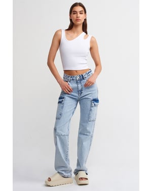 Hochgeschnittene Weite Cargo-Jeans