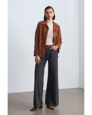 Hochtaillierte weit geschnittene Baumwoll-Jeans