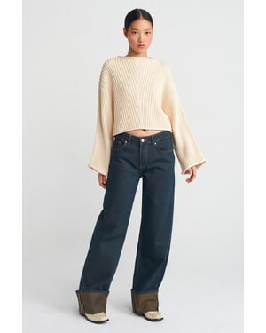 Mittlere Taille Weite Beinform Baumwoll-Denim-Jeans