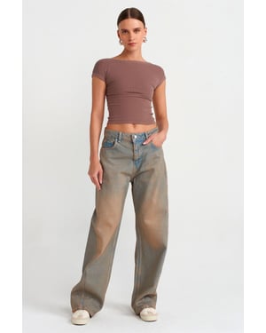 Damen Baumwolljeans mit weiten Beinen und mittlerer Taille