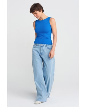 Damen High-Waist Weite Baumwoll-Jeans