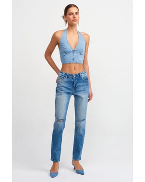 Dilvin Niedrig geschnittene Jeans mit geradem Bein - Mittelblau