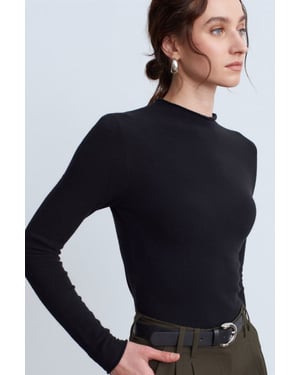 Damen Slim-Fit Ripp-Halbkragenpullover