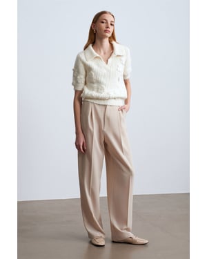 Strukturiertes Ripp-Polo-Kragen-Pullover