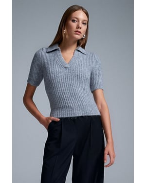 Damen Fitted Ripp-Polo Pullover