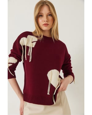 Rüschendes Herzmuster Rundhals-Pullover