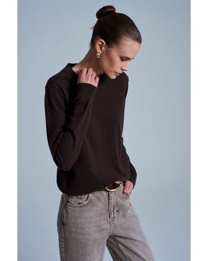 Damen Kaschmir Rippstrick Rundhalspullover