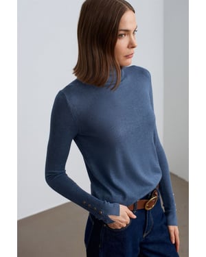 Damen Rollkragen Strickpullover mit Knöpfen