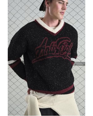 Oversized V-Neck Plüschpullover