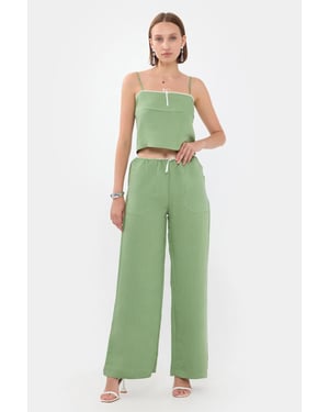 Gestreifte High-Waist gerade Beinform Schlafanzughose mit Gürtel Detail