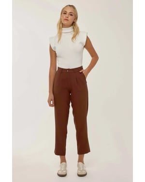 Hochtaillierte plissierte Röhrenhose