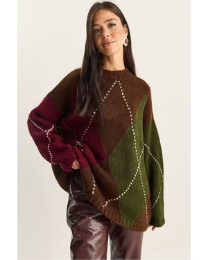Übergroßer Strickpullover mit Rautenmuster