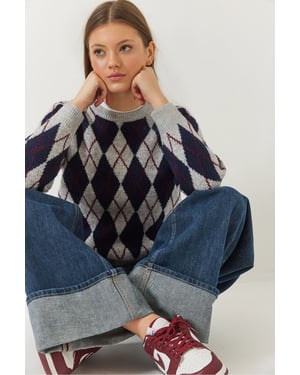 Baklava-Muster Crew-Neck Strickpullover