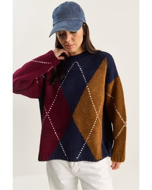 Oversized Strickpullover mit Diamantmuster